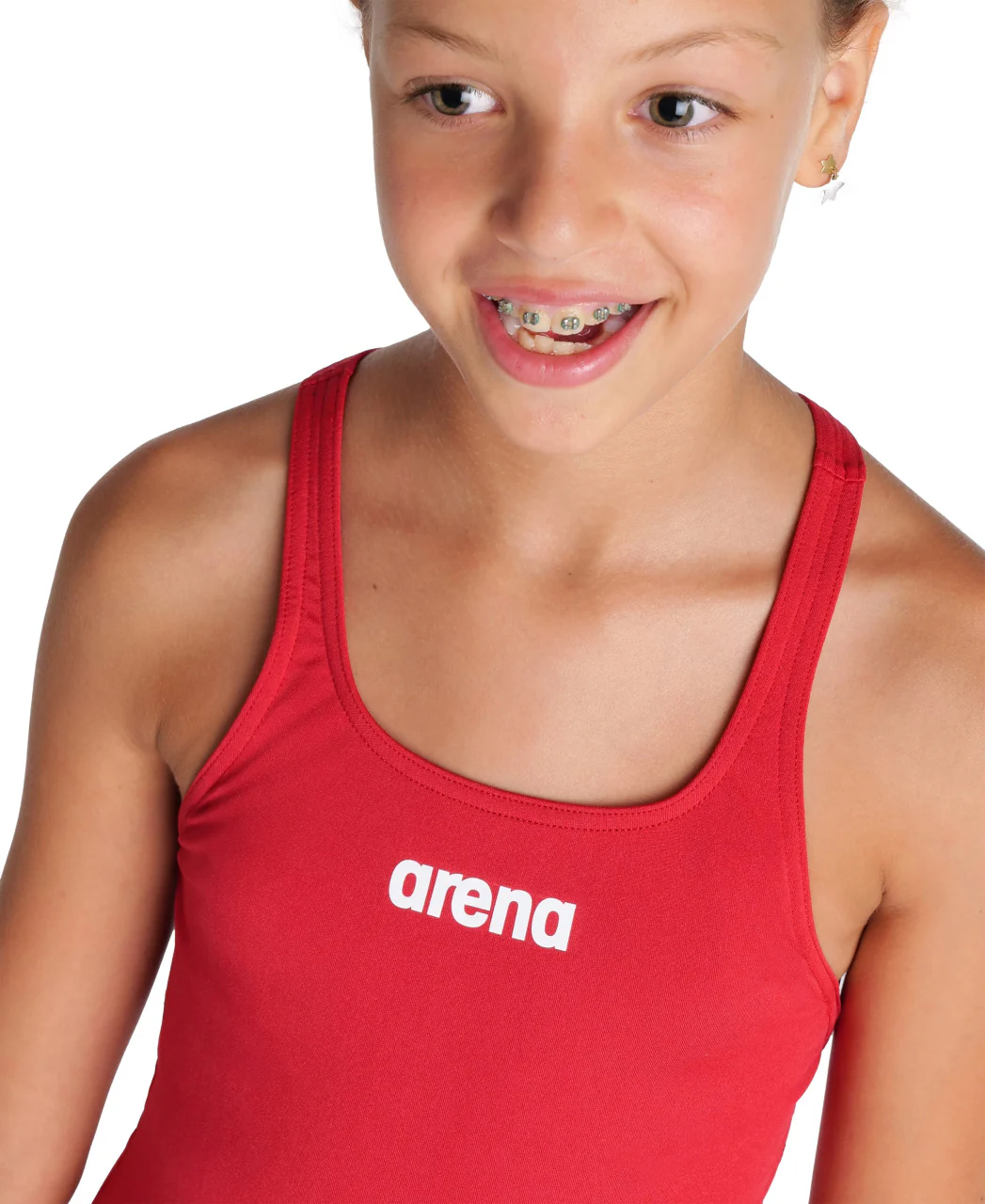 Bañador liso arena Performance para niña Swim Pro Team - Rojo Blanco - Image 4