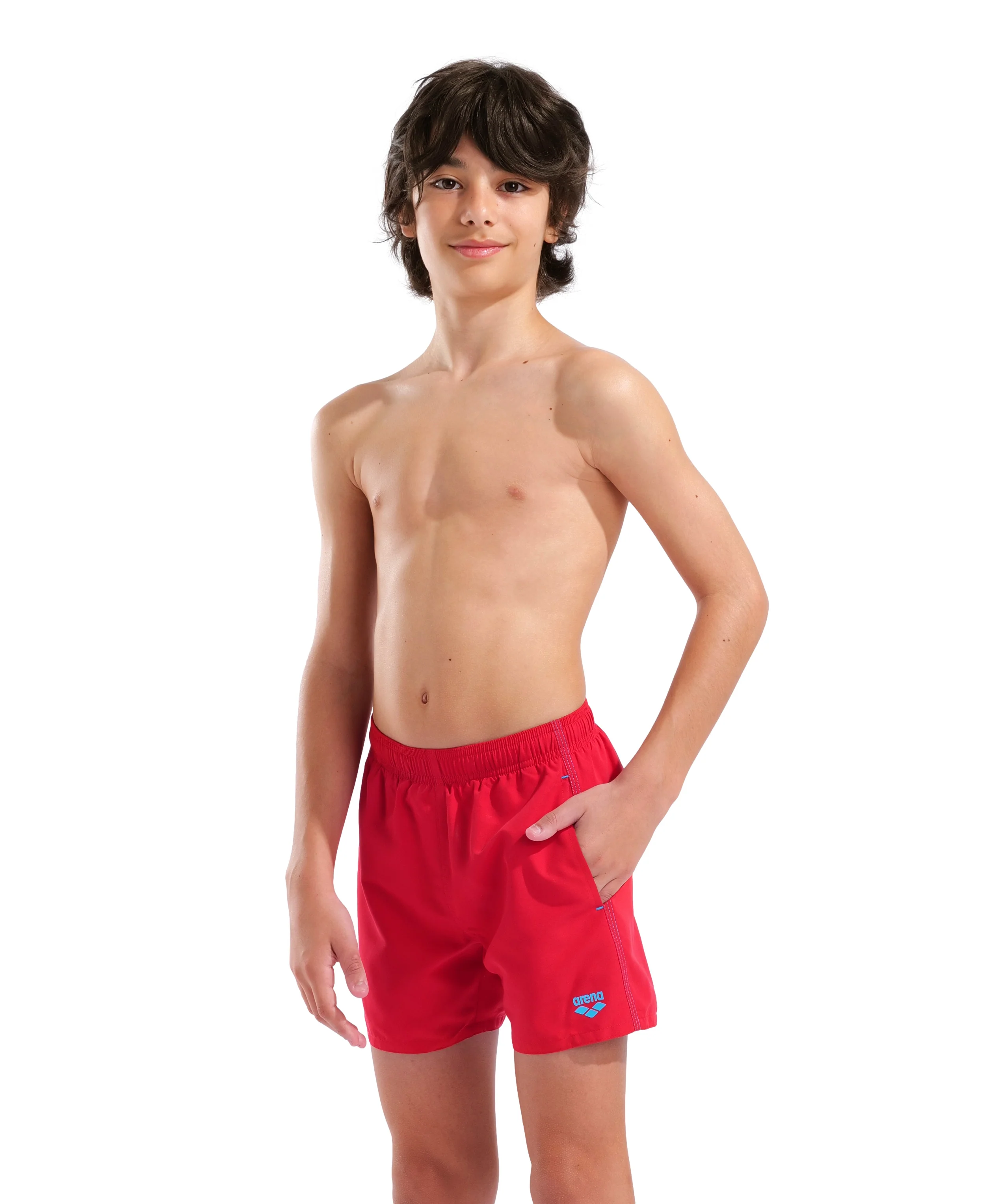 Bóxer de playa para niño arena Solid R - Rojo/Turquesa