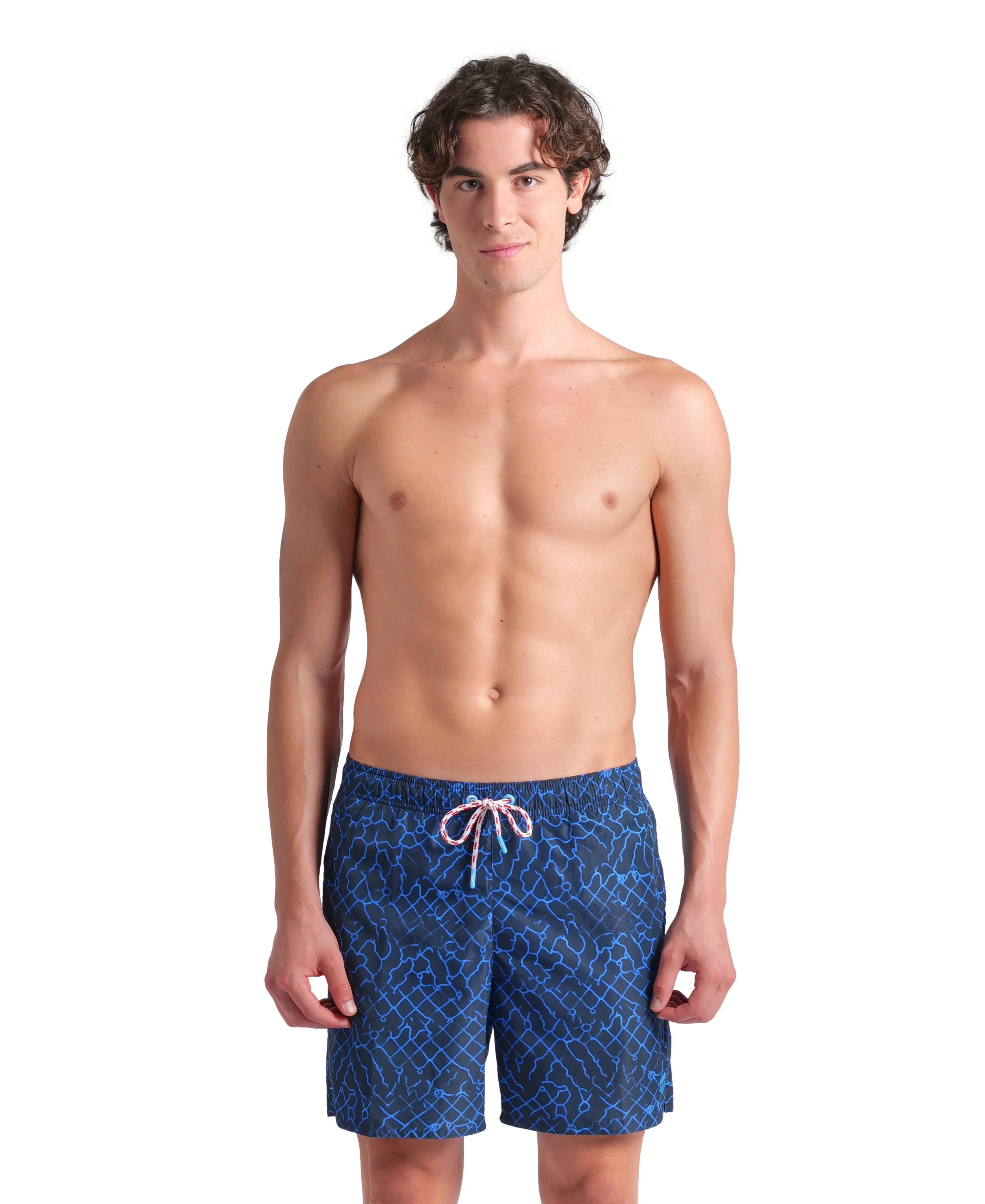 Short de playa bóxer arena para hombre Water Print Allover Marino Multi