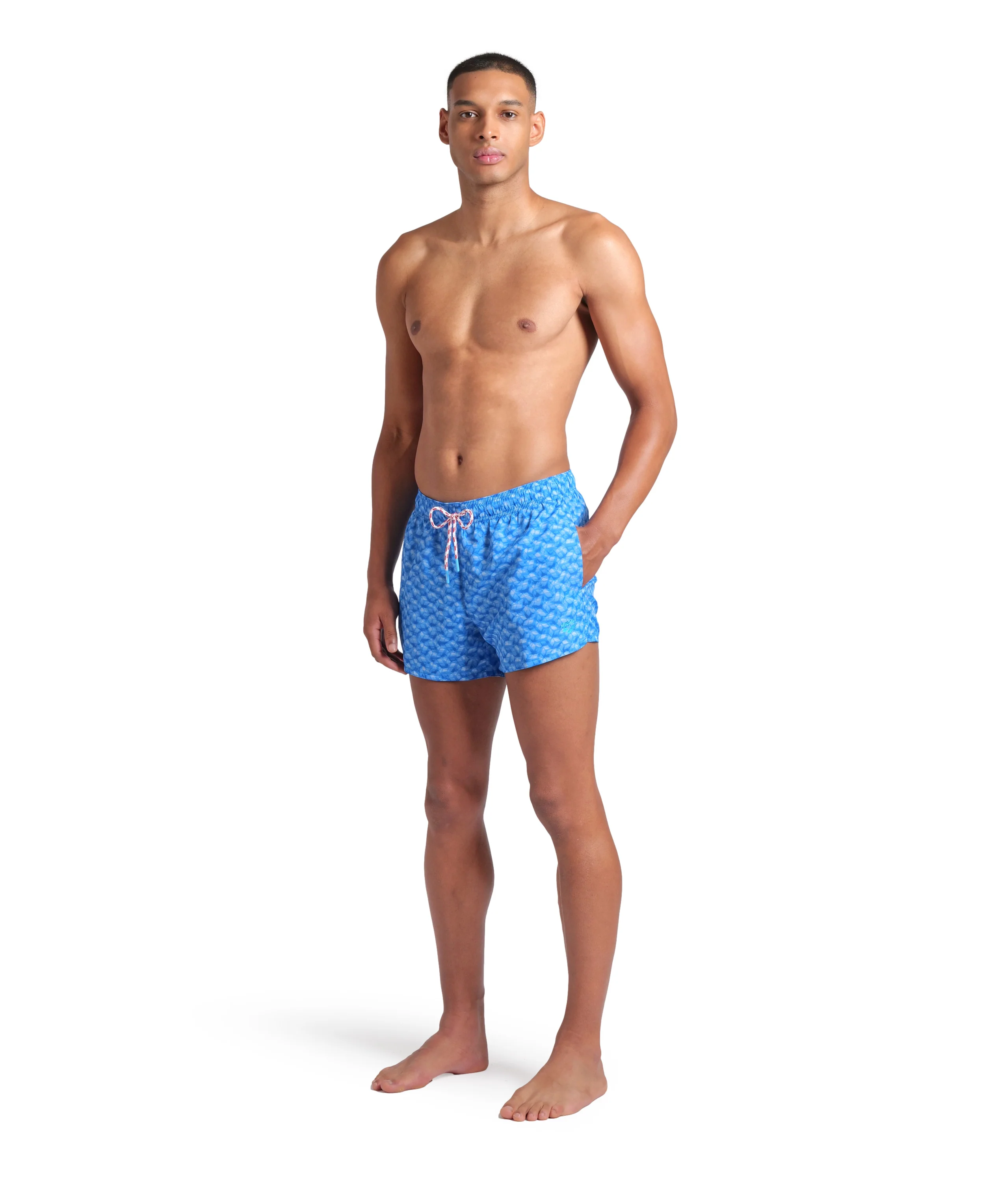X-Shorts de playa arena para hombre Water Print Allover Río Azul - Image 3